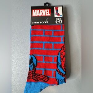 Marvel Spider-Man on brick Graphic Crew Socks - Red, Blue & Black